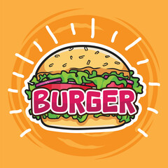 Burger Logo Design Burst Vector Design
