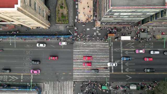 Bird's eye view of Mexico City, Eje Central Lazaro Cardenas, crossing street