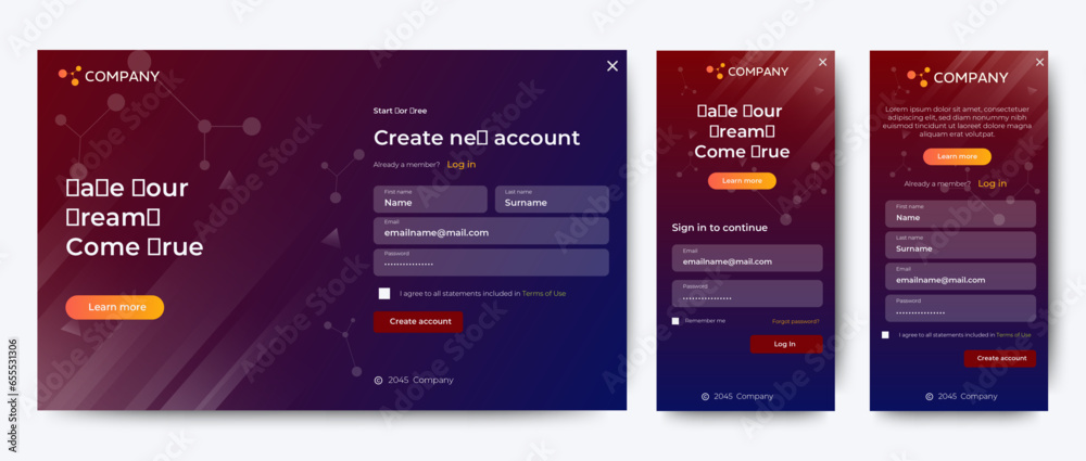 Wall mural sign up and sign in forms page template. red and blue. user-friendly design materials. vector