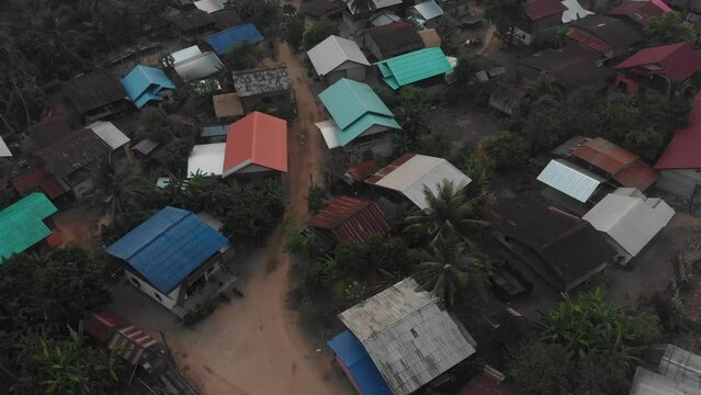Aerial view of small village at kong lor cava Laos, drone
