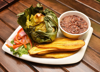 Typical food of Peruvian food, lomo saltado, anticuchos, cebiche, chaufaa rice