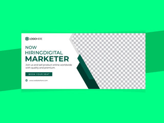 Creative and modern corporate Now Hiring digital marketer social media Facebook cover, header, banner, and post template design