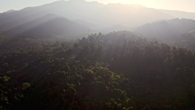 Sunrise Breaks Over The Mountains And Forests