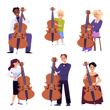 Set of people with cello flat style, vector illustration