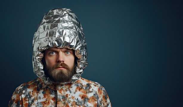 Man Wearing Tin Foil Hat - Conspiracy Theory Concept