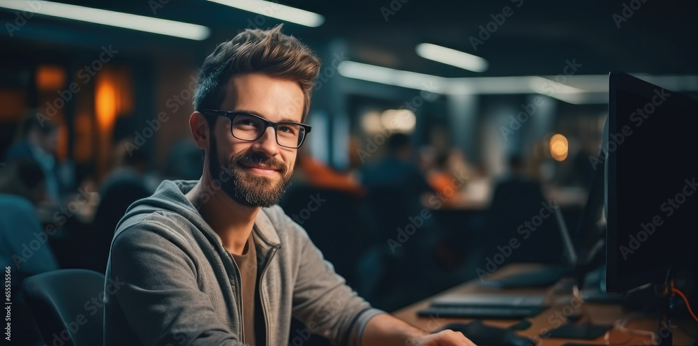 Leinwandbilder Computer programmer working on new software program in office.