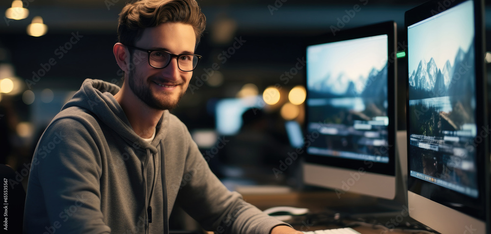 Leinwandbilder Computer programmer working on new software program in office.