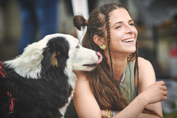 Young girl with her inseparable Australian shepherd dog