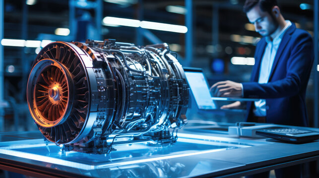 Scientist Developing a New Electric Motor Futuristic Jet Engine in a Research Facility.
