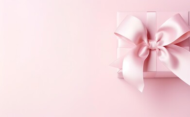 Pink bow gift box on isolated pastel background