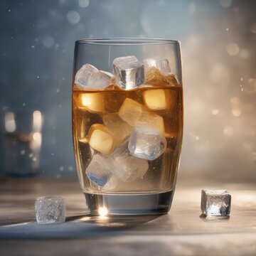 A glass filled with a bubbly and effervescent soda with ice cubes2