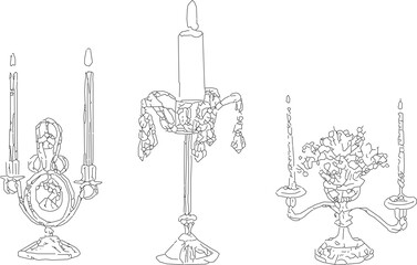 Vector sketch illustration of vintage classic candle holder design for worship accessories