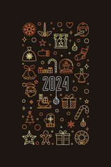 2024 New Year thin line vertical creative banner - vector Merry Christmas brown illustration