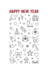 Happy New Year 2024 outline Greeting Card - vector Holidays vertical illustration