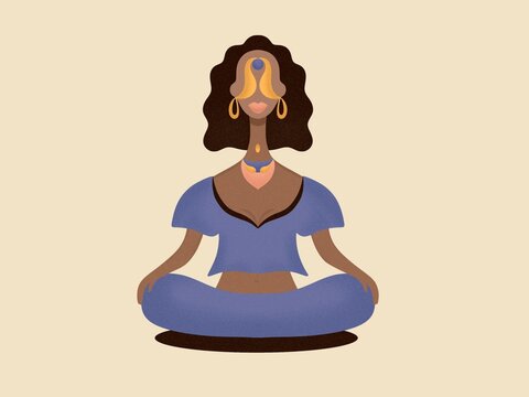 Yoga Girl in Lotus Position, Meditating 