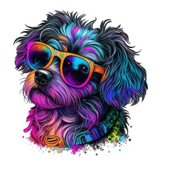 Cute Dog With Glasses Neon Ray Lights