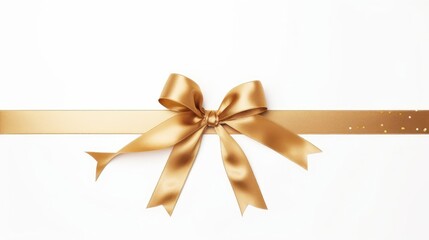 A gold ribbon and bow Christmas, birthday and valentines day gift and present decoration set isolated against a white background, Generative AI