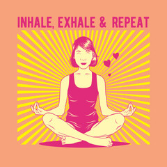 Fototapeta na wymiar Woman Doing Yoga Pose Inhale Exhale and Repeat Vector Illustration