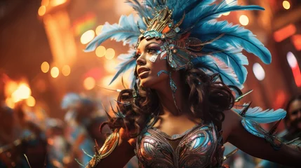 Acrylic prints Carnival Samba dancers in extravagant outfits at Carnival
