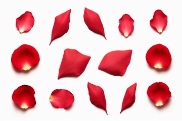 Red rose flower petal collection isolated on a flat background, Generative AI