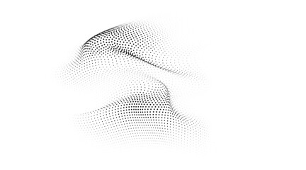 Flowing dots particles wave pattern 3D curve halftone black gradient curve shape isolated on white background. Vector in concept of technology, science, music, modern. - 655548705