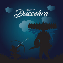 illustration of Lord Rama killing Ravana in Dussehra Navratri festival of India poster - obrazy, fototapety, plakaty