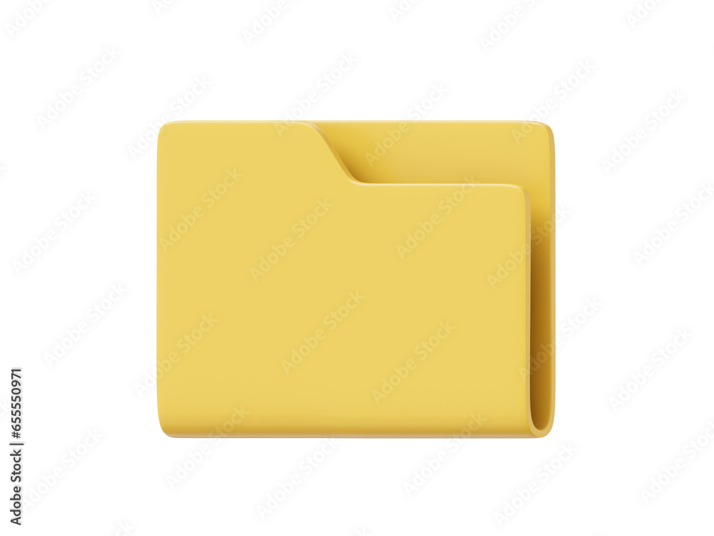 Poster yellow empty computer folder, side view. 3d rendering. icon on white background.