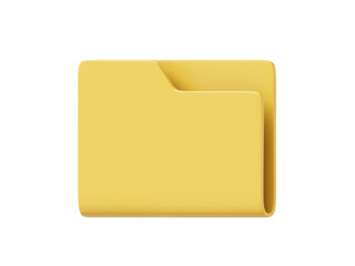 Yellow empty computer folder, side view. 3d rendering. Icon on white background.