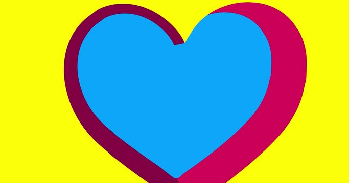 Heart with third dimension wipe transition pink yellow isolated. Cute wipe hole animation cartoon. Seamless loop motion design element isolated. Love, business, art, fashion, etc...