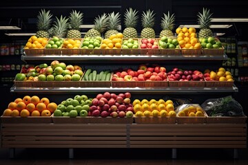 Fototapeta na wymiar fresh fruits on shelf display at supermarket