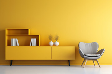 yellow wall room with aesthetic decoration