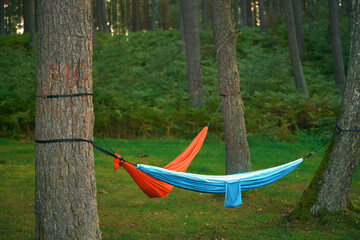 Obraz na płótnie Canvas Hammock in the woods. Forest Retreat. Where Relaxation Meets Outdoors.