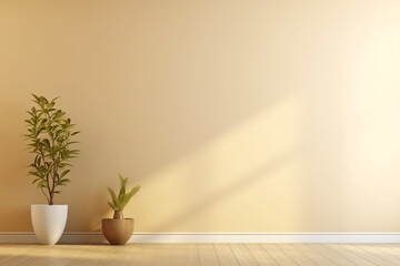 plain room with vases and yellow wall plants