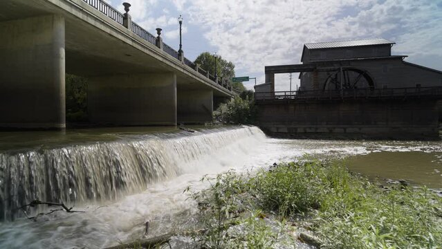 Water Fall leading to Old Water Mill on River in Jasper Indiana