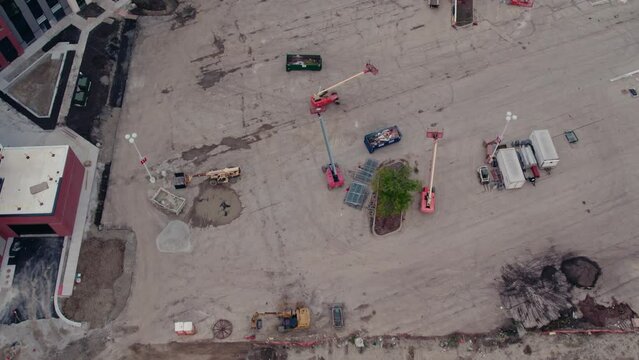 construction equipment on a huge parking lot in Vernon Hills Illinois.