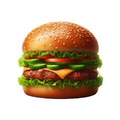 Isolated Tasty Hamurger with Cheese Transparent Background, PNG Format, Generative AI
