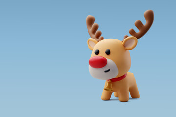 3d Vector Christmas reindeer with golden bell; Merry Christmas and Happy new year concept.