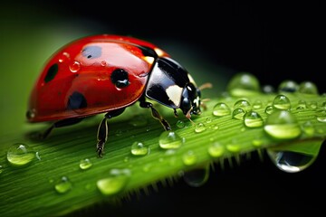 close up ladybug on green background