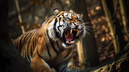 Angry tiger roaring and charging
