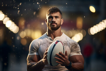 Male rugby players competing on the rugby field - Powered by Adobe