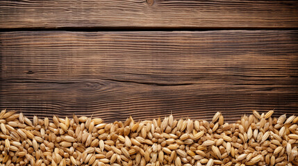 Spelt Grain on Wooden Background with Ample Copy Space