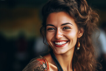 Beautiful smiling young Romani woman - obrazy, fototapety, plakaty