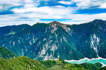 富山県立山黒部アルペンルートからの立山連峰の景色