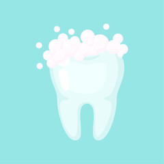 Clean tooth with a foam, cute colorful vector icon illustration - 655560777