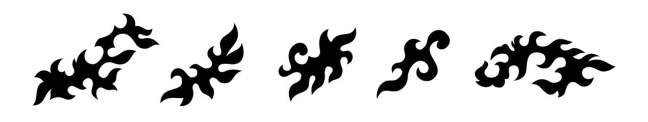 Set of silhouettes of leaves, botanical elements. Vector graphics. Collection of black silhouettes leaves. Vector elements isolated on white background. Tattoo art. Black and white illustration.