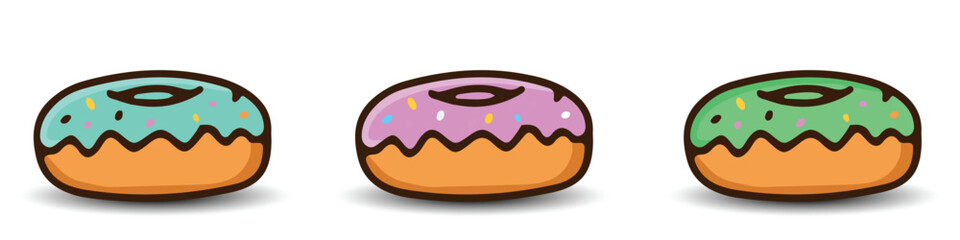 vector collection of donut cake decorations of various flavors and colors, sweet sponge cake, cream donuts, food icons, cake symbols