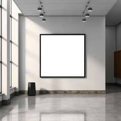 Blank picture frame in an art exhibition hall