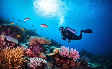 Fotobehang Scuba diving in tropical ocean coral reef sea under water. © Curioso.Photography