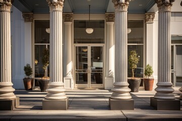 Fototapeta premium antique columns flanking an office building entrance