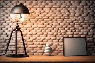 Fototapeta na wymiar Lamp and beautifull home room decorate on brick wall background.